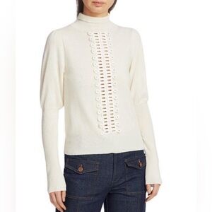 See by chloe ivory crochet trimmed knitted turtle kneck sweater